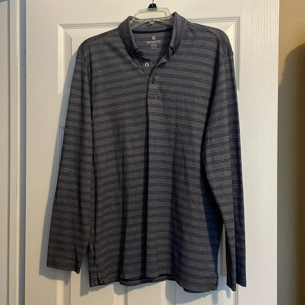 Broletto mens blue long sleeve striped polo shirt size medium
